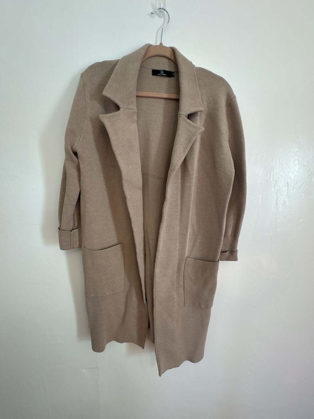 LILLUSORY Long Coatigan Cardigan Women’s M Taupe Beige Fall Sweater Jacket